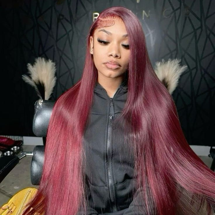 Eloisha 99J wig Straight Frontal Lace Glueless HD Lace Wig 100% Human Hair