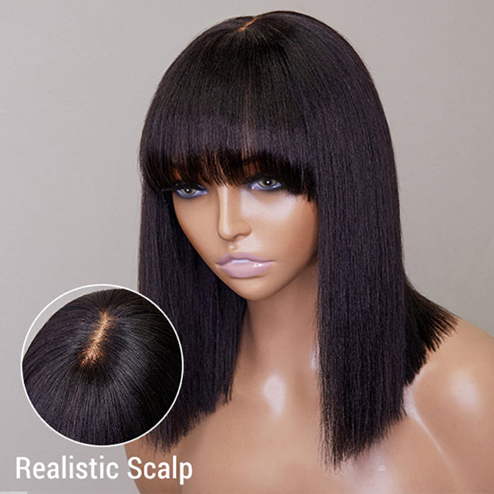 Eloisha Natural Black Blunt Cut Bob With Bang Shoulder length Wig Human Hair
