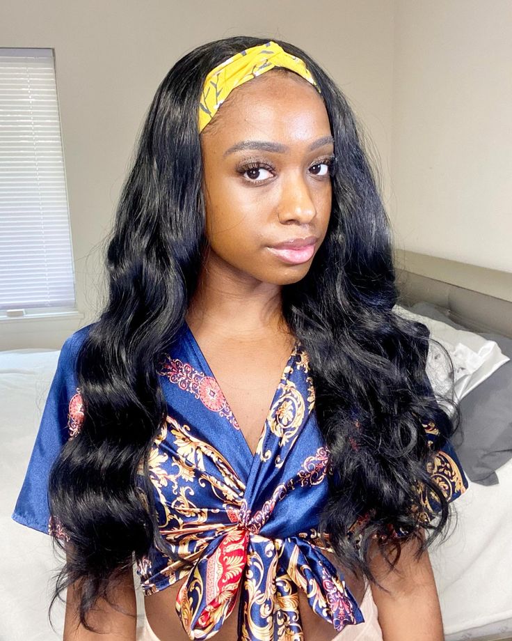 Natural Black Body Wave Headband wig 1 Sec-Instal 100% Human Hair Wig