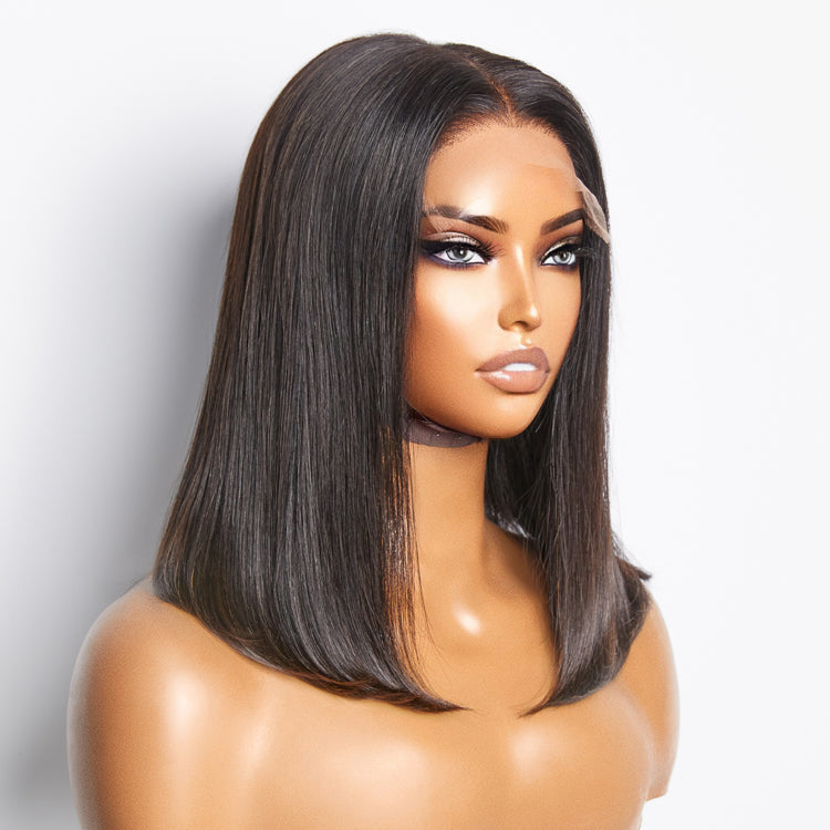 Silky Blunt Cut Bob Glueless 5x5 Closure HD Lace Shoulder length Bob Wig Human Hair