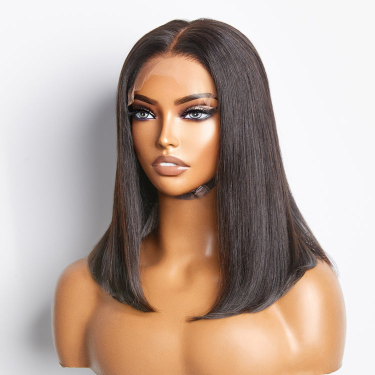 Silky Blunt Cut Bob Glueless 5x5 Closure HD Lace Shoulder length Bob Wig Human Hair