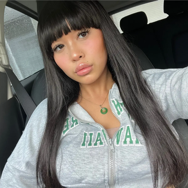 Natural Black Straight Wig With Bangs Human Hair Wig 1 Sec-Instal 100% Human Hair Wig
