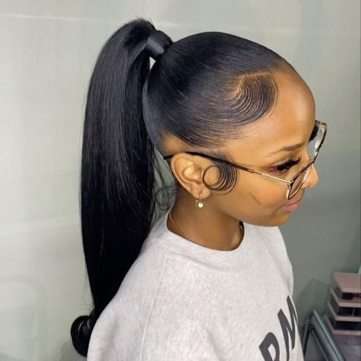 Natural Black Sleek Long Straight Wrap Around Ponytail Hair Extension Virgin Hair