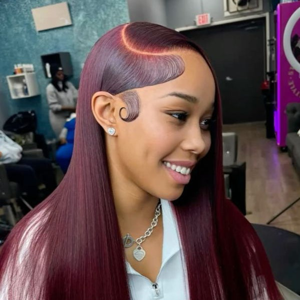 Eloisha 99J wig Straight Frontal Lace Glueless HD Lace Wig 100% Human Hair