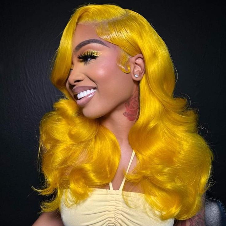 Yellow Colored Human Hair Wig HD Lace Front Wigs Invisible wig Body Wave 13x6 Frontal Lace