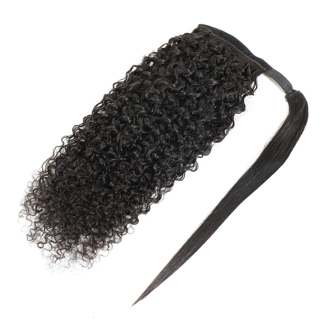 Water Wave Ponytail Extension Human Hair Natural Black Curly Ponytail Tie