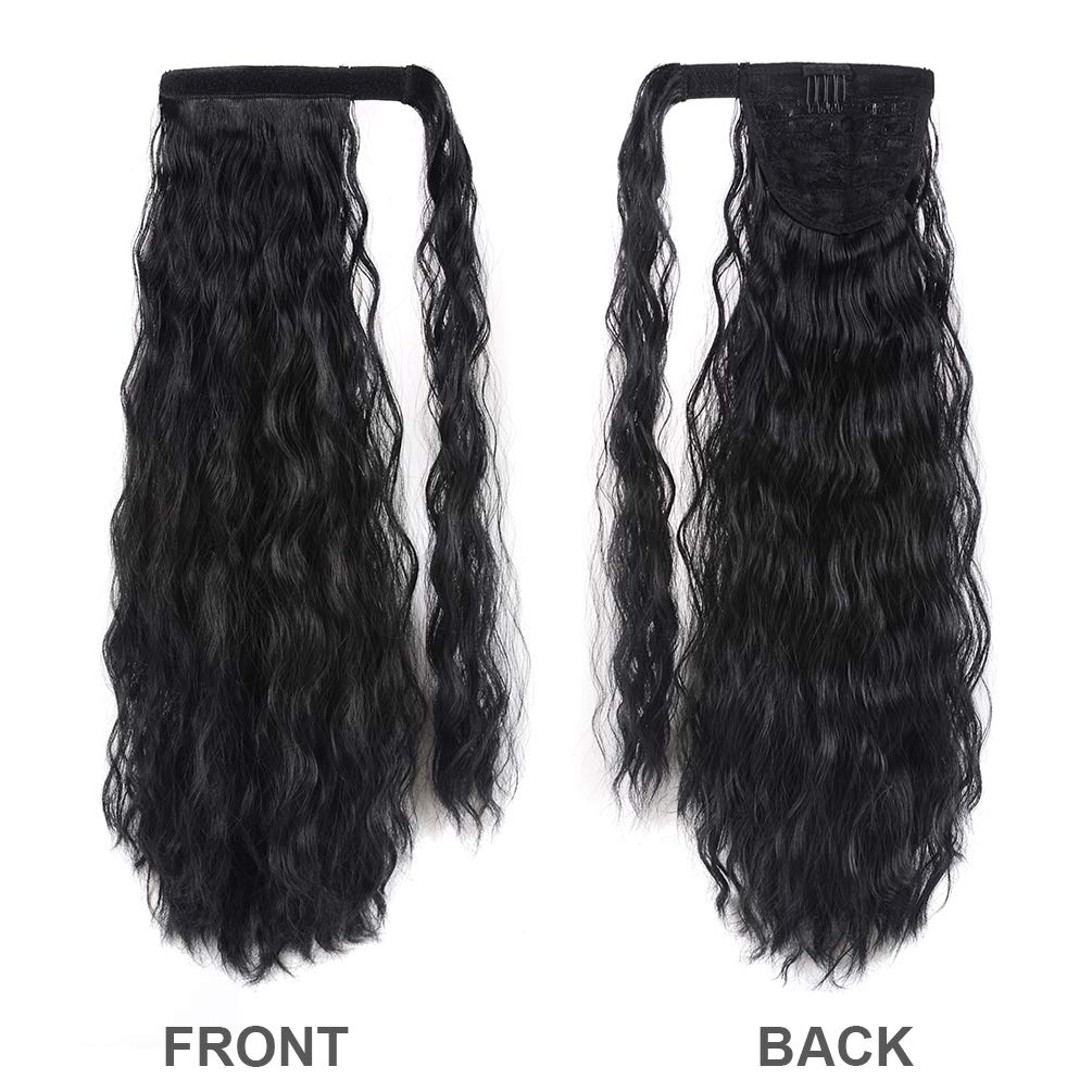 Corn Wave Ponytail Extension Clip-in for Women Virgin Hair Natural Black