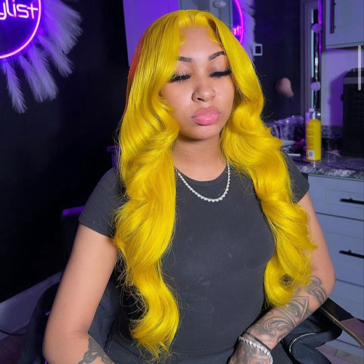 Yellow Colored Human Hair Wig HD Lace Front Wigs Invisible wig Body Wave 13x6 Frontal Lace
