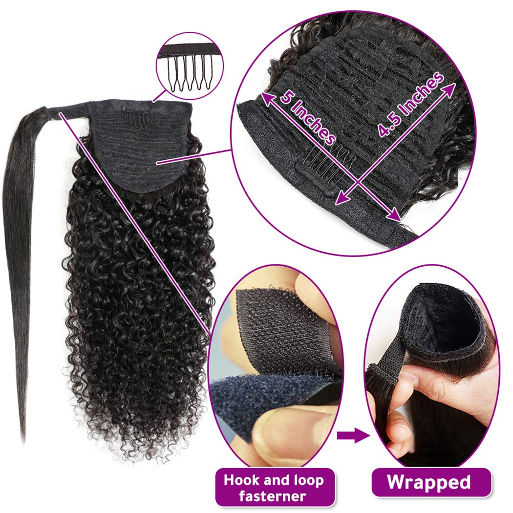 Water Wave Ponytail Extension Human Hair Natural Black Curly Ponytail Tie