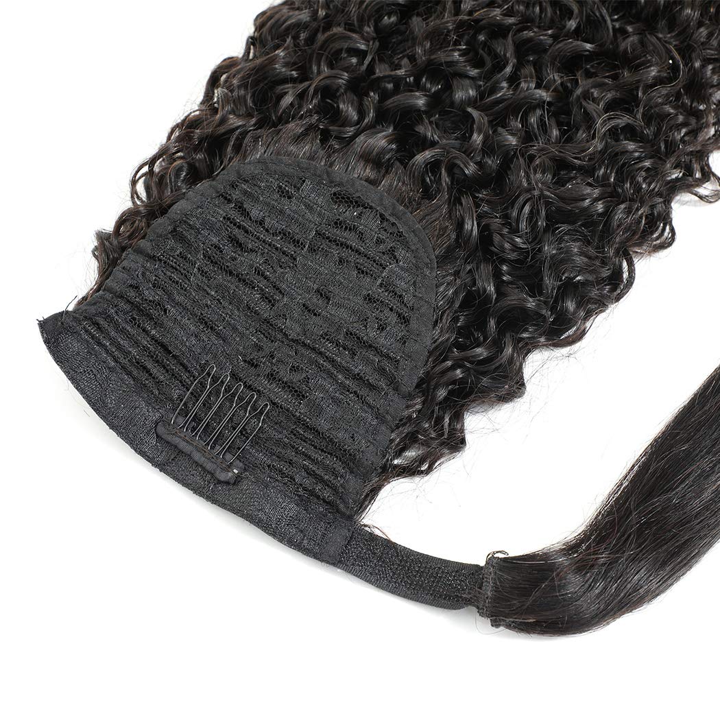 Water Wave Ponytail Extension Human Hair Natural Black Curly Ponytail Tie