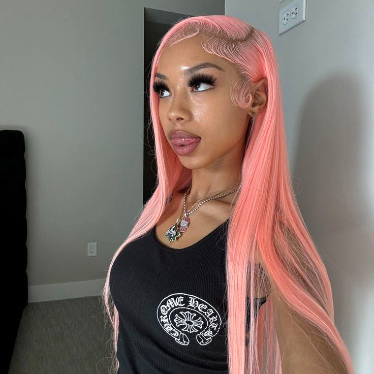 Eloisha Salmon Pink wig Silky Straight Frontal Lace Glueless HD Lace Wig