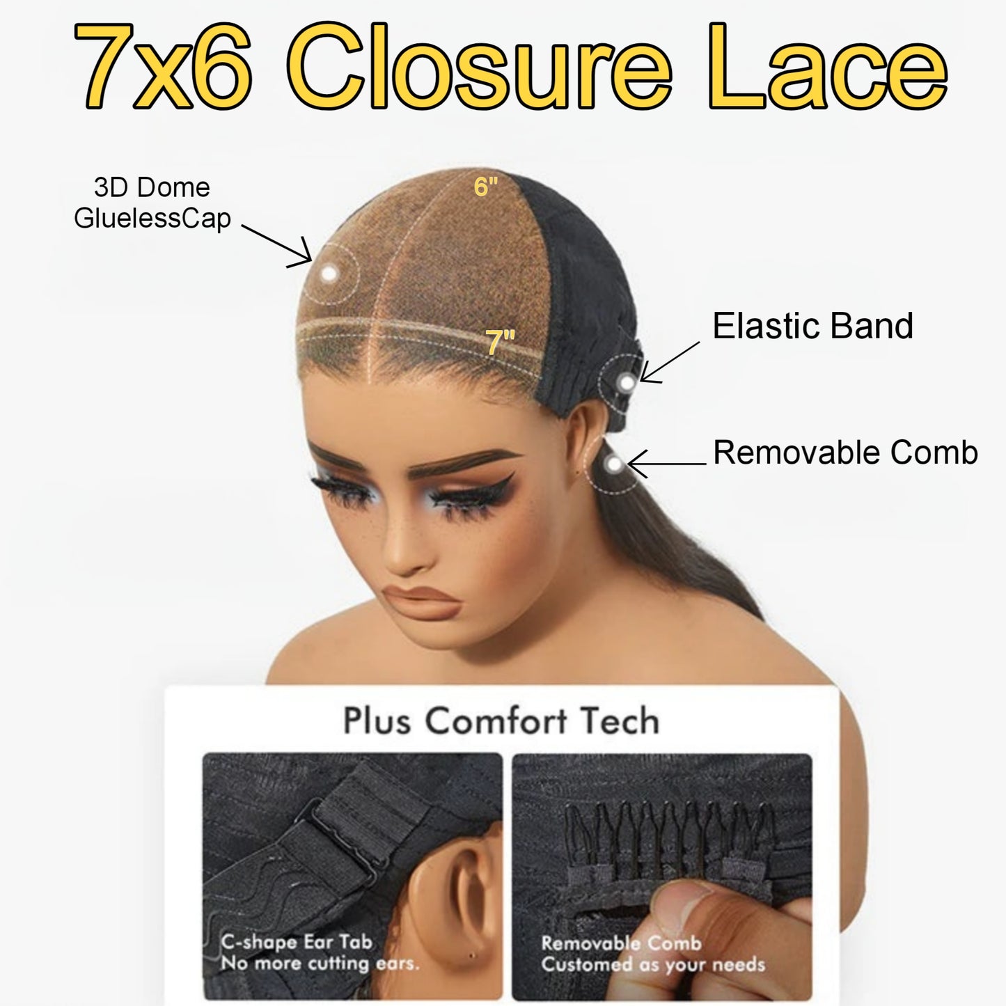Eloisha Silky Blunt Cut Bob Glueless 7x6 Closure HD Lace Shoulder length Bob Wig Human Hair