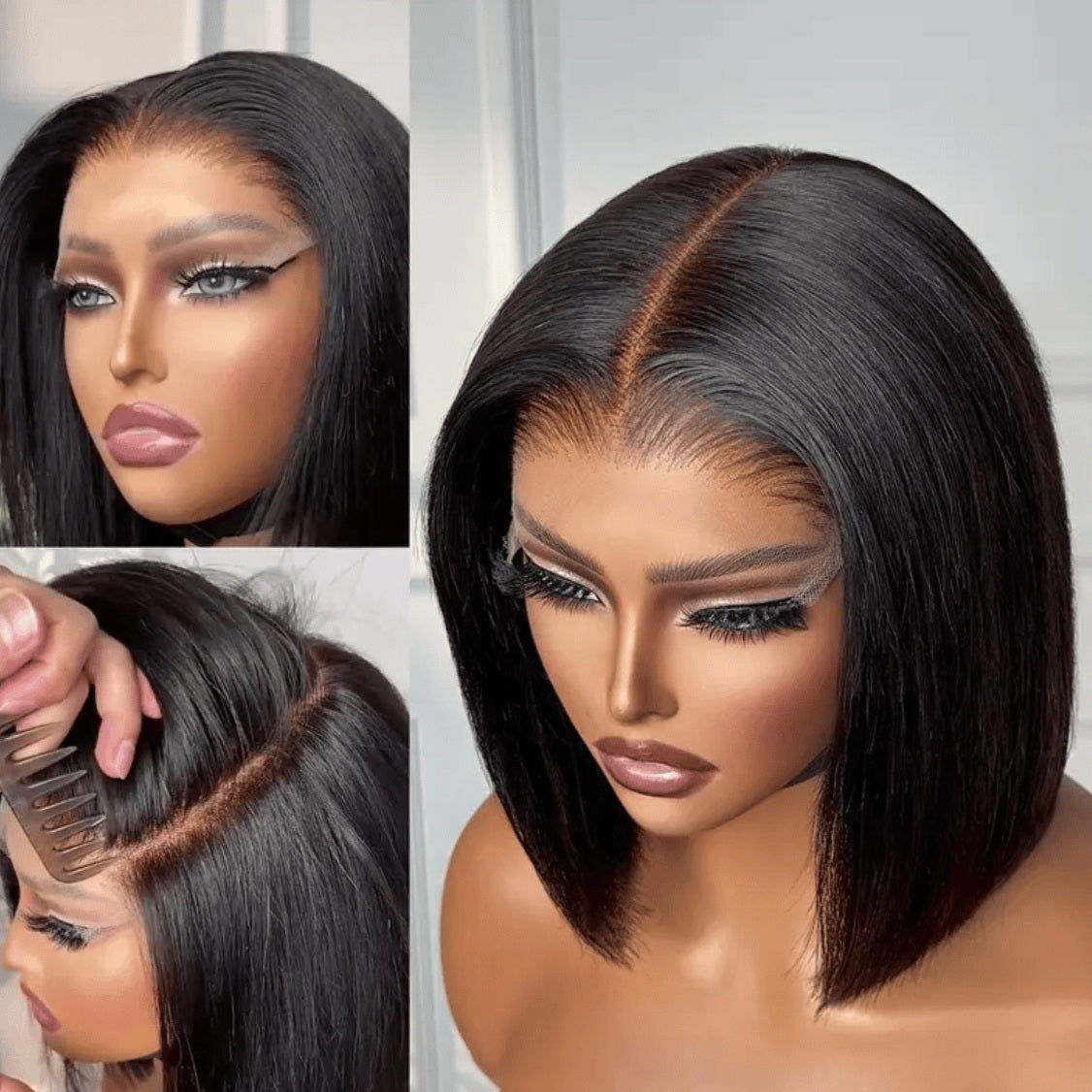 Eloisha Silky Blunt Cut Bob Glueless 7x6 Closure HD Lace Shoulder length Bob Wig Human Hair