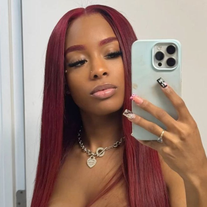 Eloisha Burgundy Straight 13x4 Frontal Lace Glueless Wig HD Lace Wig 200% Density
