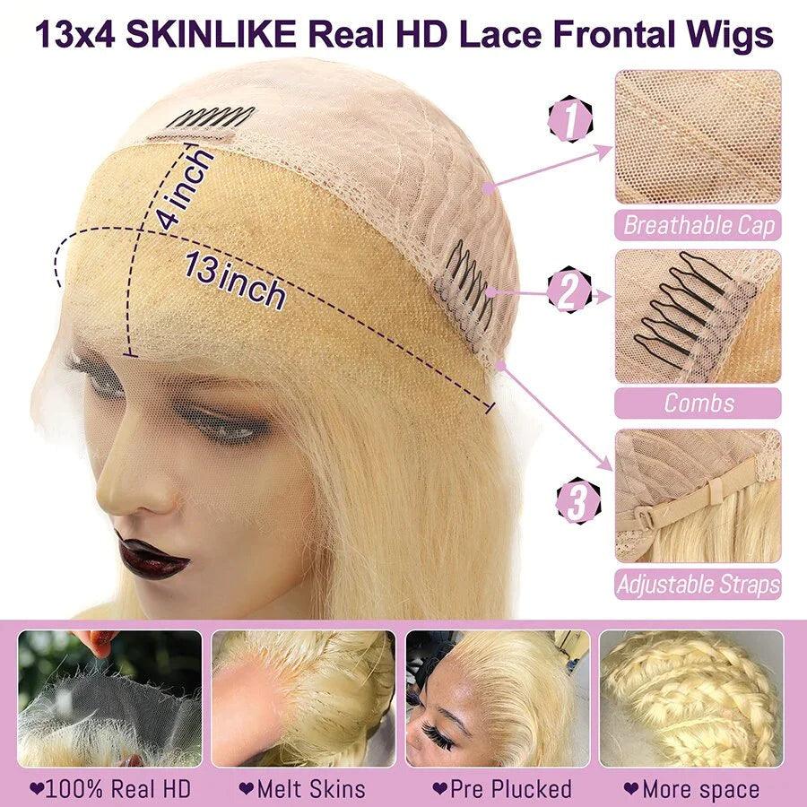 Eloisha Blonde 613 Silky Straight 13x4 Compact Frontal Lace Glueless Wig HD Lace Wig 200% Density