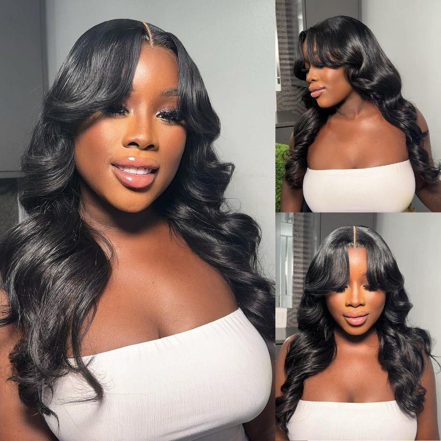 Eloisha Curtain Bangs Wigs 7X6 Closure HD Wear Go Glueless Wig Human Hair Wig