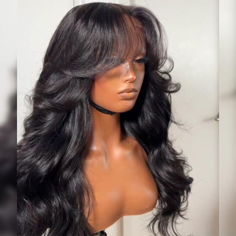 Eloisha Curtain Bangs Wigs 7X6 Closure HD Wear Go Glueless Wig Human Hair Wig