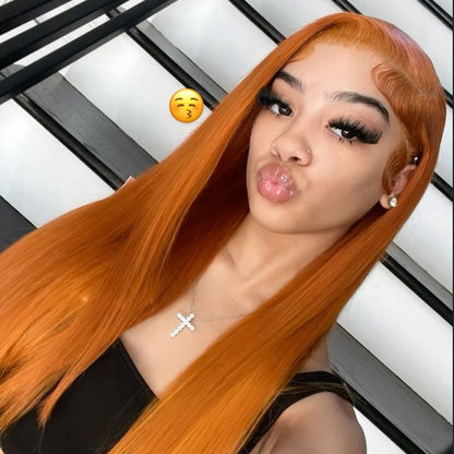 Pumpkin Orange wig Silky Straight 13x6 Frontal Lace Glueless HD Lace Wig