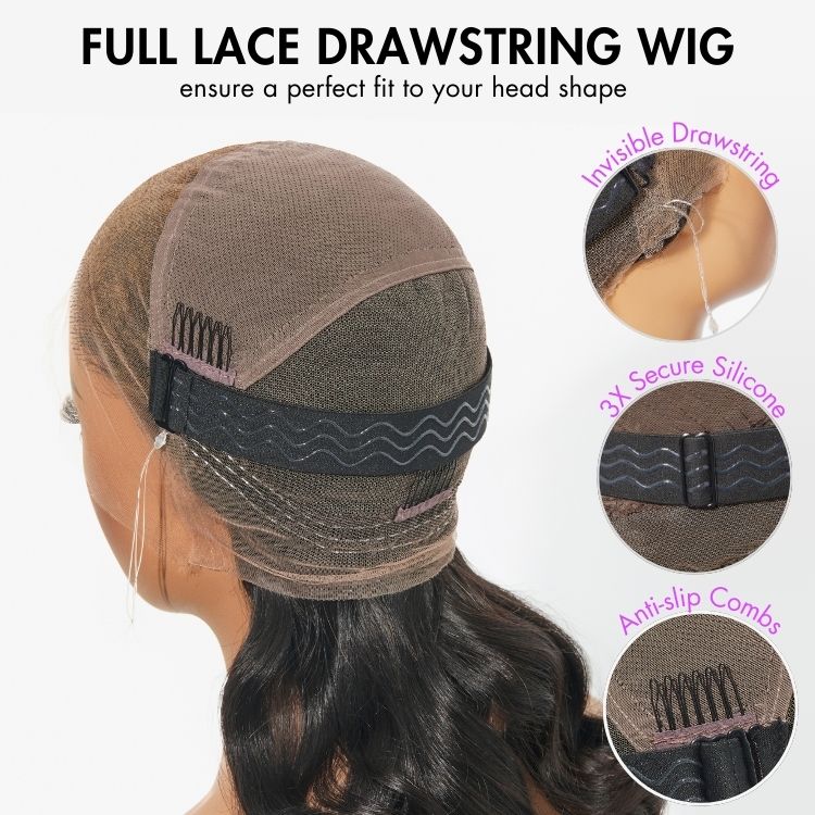 Eloisha Drawstring Cap 360 Transparent HD Lace Loose Body Wave Wig Human Hair