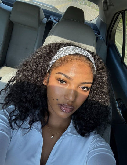 Natural Black Water Wave Headband wig 1 Sec-Instal 100% Human Hair Wig