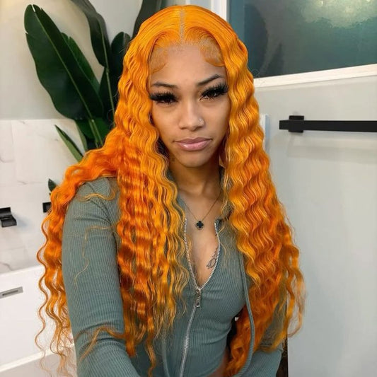 Pumpkin Orange wig Water Wave 13x6 Frontal Lace Glueless HD Lace Wig