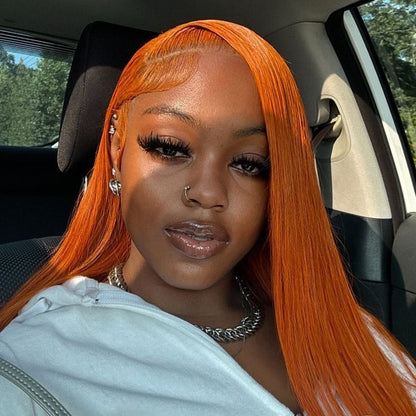 Pumpkin Orange wig Silky Straight 13x6 Frontal Lace Glueless HD Lace Wig