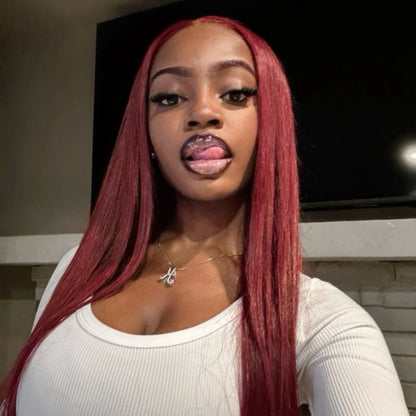 Eloisha 99J wig Straight Frontal Lace Glueless HD Lace Wig 100% Human Hair