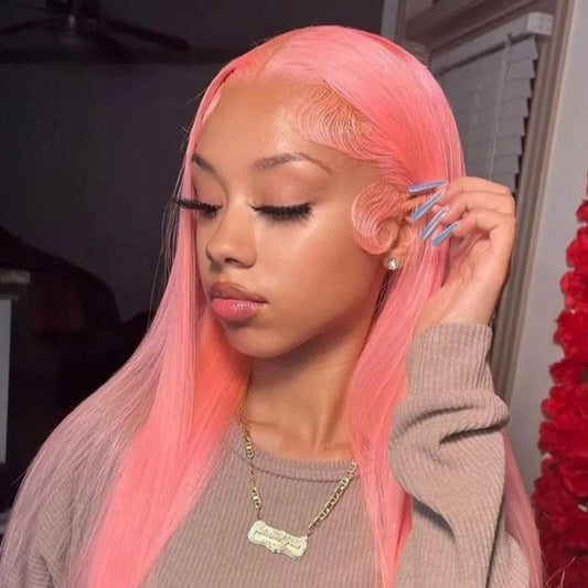 Eloisha Salmon Pink wig Silky Straight Frontal Lace Glueless HD Lace Wig