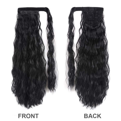 Corn Wave Ponytail Extension Clip-in for Women Virgin Hair Natural Black