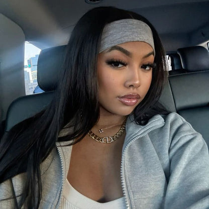 Natural Black Straight Headband wig 1 Sec-Instal 100% Human Hair Wig