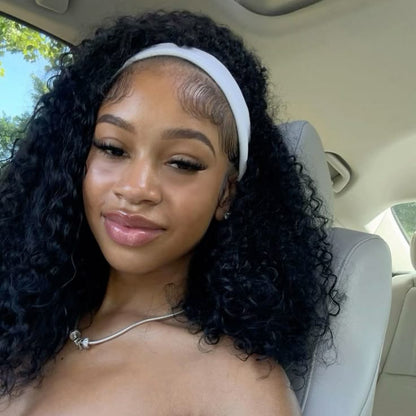 Natural Black Curly Headband wig 1 Sec-Instal 100% Human Hair Wig