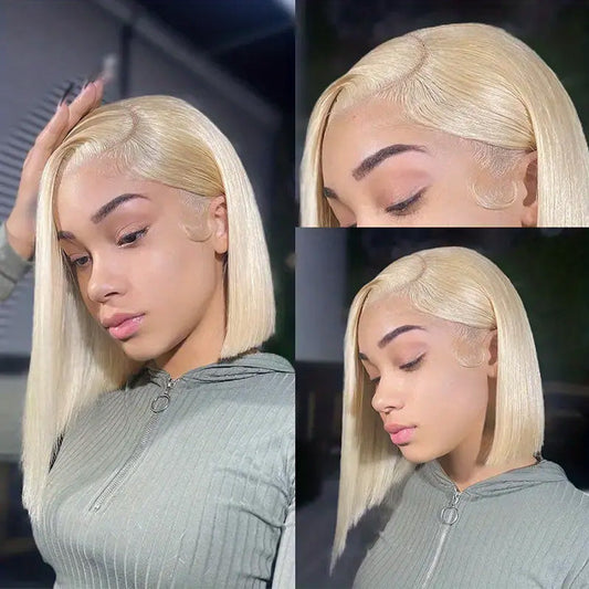 Eloisha Blonde Straight Bob Wigs Human Hair Pre Plucked Glueless HD Lace Wig 200% Density