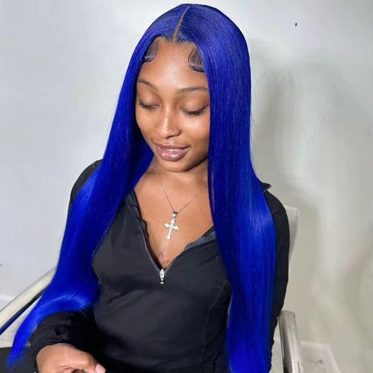 Blue color Straight 13x4 Frontal Lace Wig HD Lace Wig 200% Density