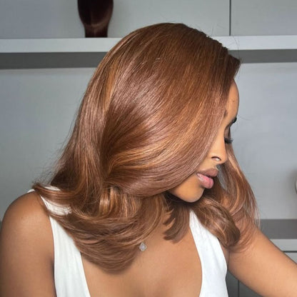 Brown Honey Highlight Straight 13x6 Premium HD Lace Front Wig Human Hair 200%