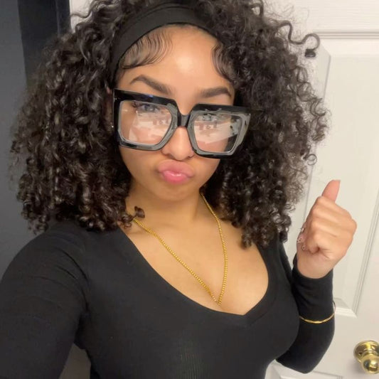 Natural Black Curly Headband wig 1 Sec-Instal 100% Human Hair Wig