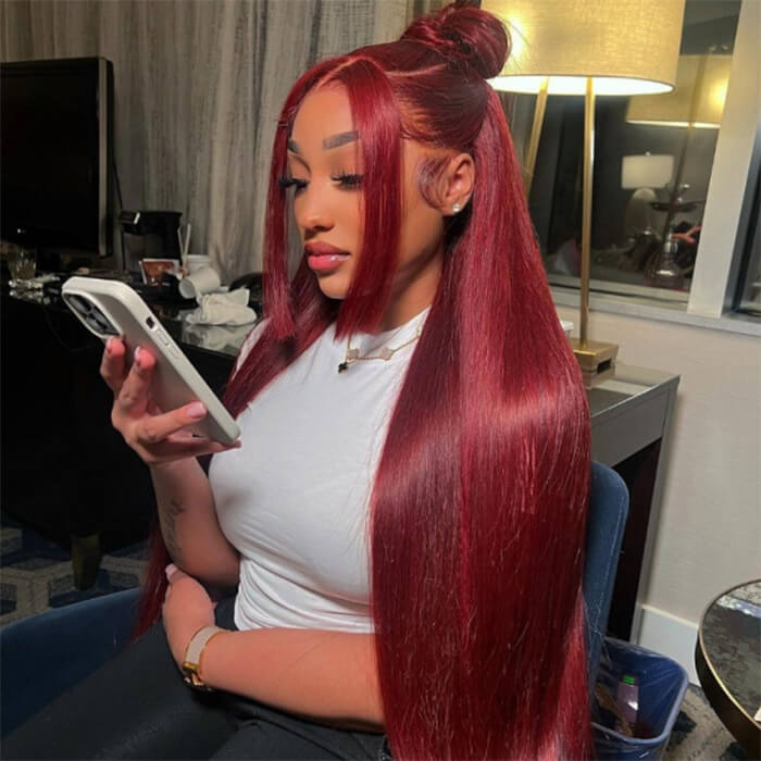 Eloisha Burgundy Straight 13x4 Frontal Lace Glueless Wig HD Lace Wig 200% Density
