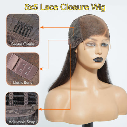 Silky Blunt Cut Bob Glueless 5x5 Closure HD Lace Shoulder length Bob Wig Human Hair