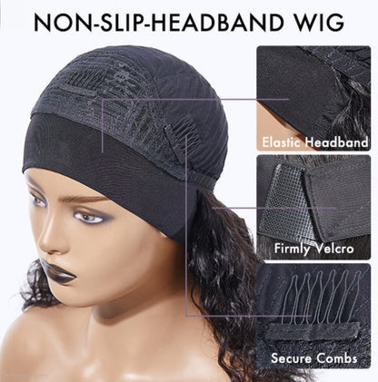 Natural Black Straight Headband wig 1 Sec-Instal 100% Human Hair Wig