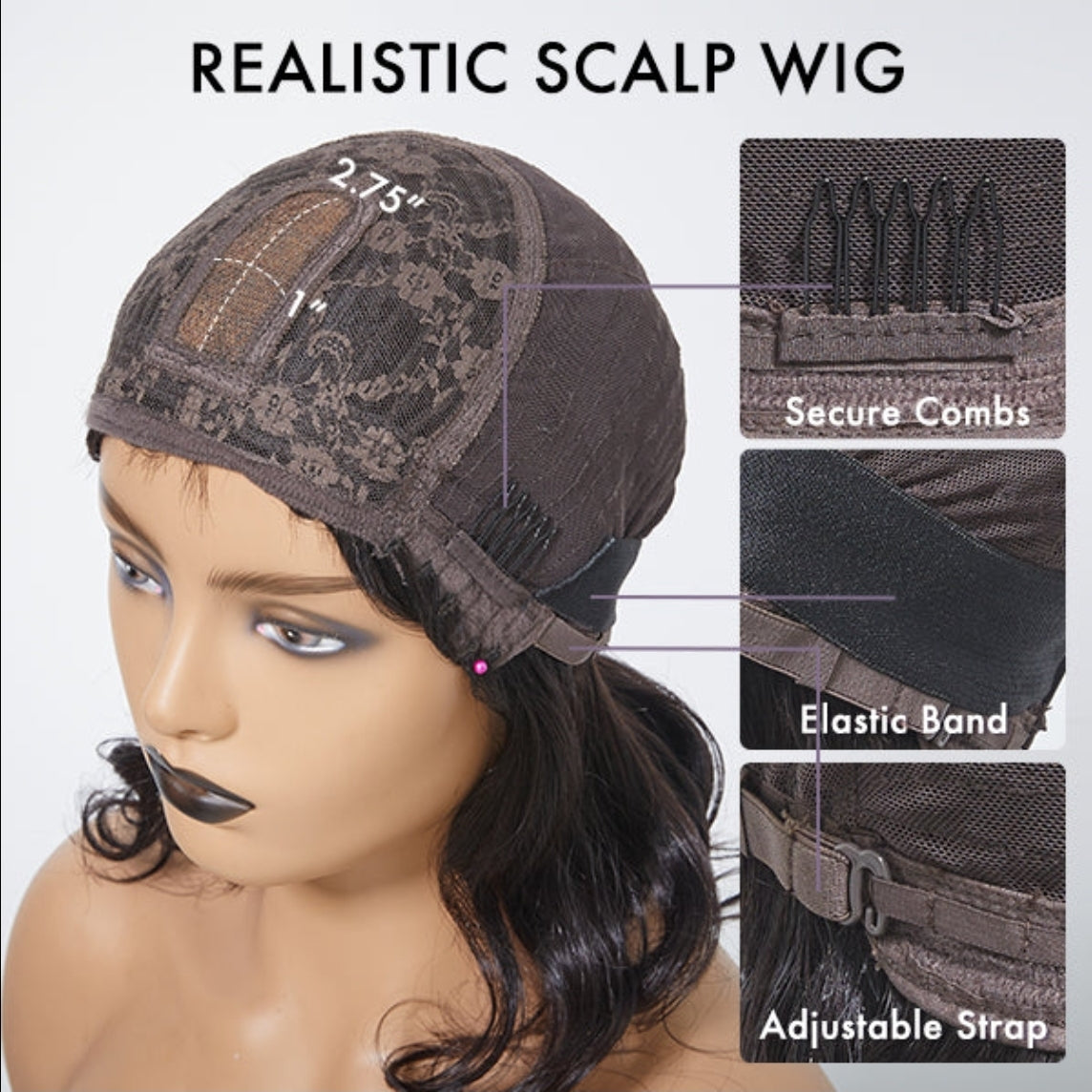 Natural Black Straight Wig With Bangs Human Hair Wig  1 Sec-Instal 100% Human Hair Wig