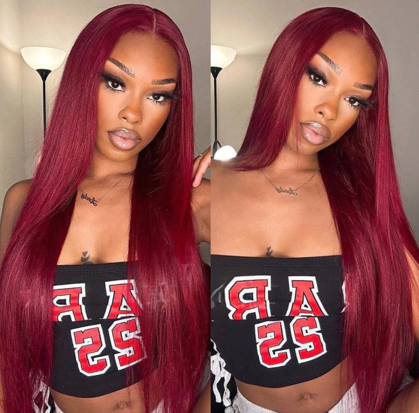 Eloisha Burgundy Straight 13x4 Frontal Lace Glueless Wig HD Lace Wig 200% Density