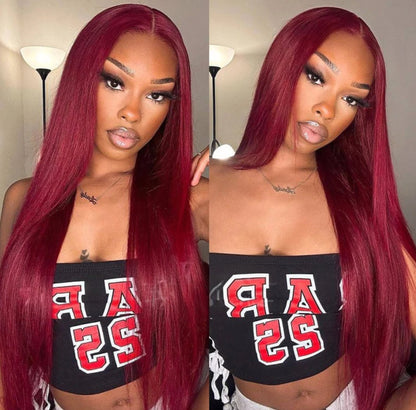 Eloisha Burgundy Straight 13x4 Frontal Lace Glueless Wig HD Lace Wig 200% Density