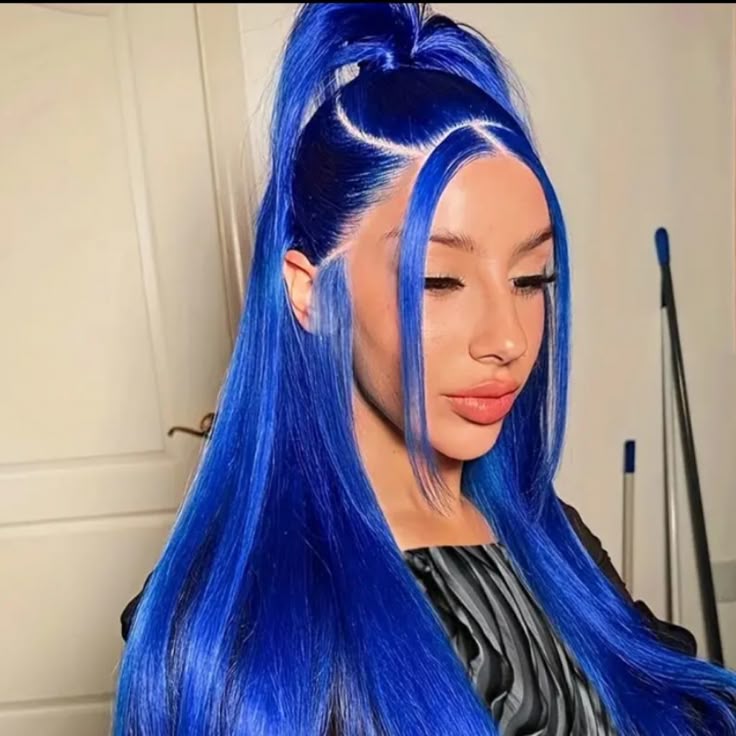 Blue color Straight 13x4 Frontal Lace Wig HD Lace Wig 200% Density