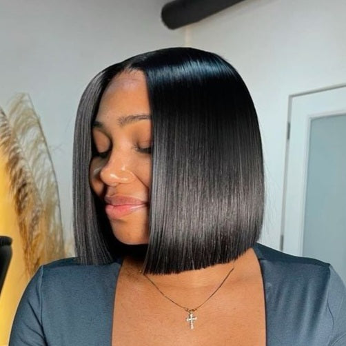 Eloisha Silky Blunt Cut Bob Glueless 7x6 Closure HD Lace Shoulder length Bob Wig Human Hair