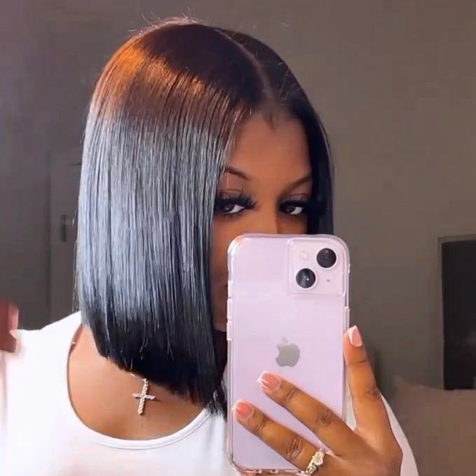 Eloisha Silky Blunt Cut Bob Glueless 7x6 Closure HD Lace Shoulder length Bob Wig Human Hair