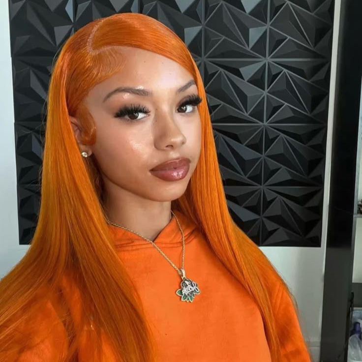 Pumpkin Orange wig Silky Straight 13x6 Frontal Lace Glueless HD Lace Wig