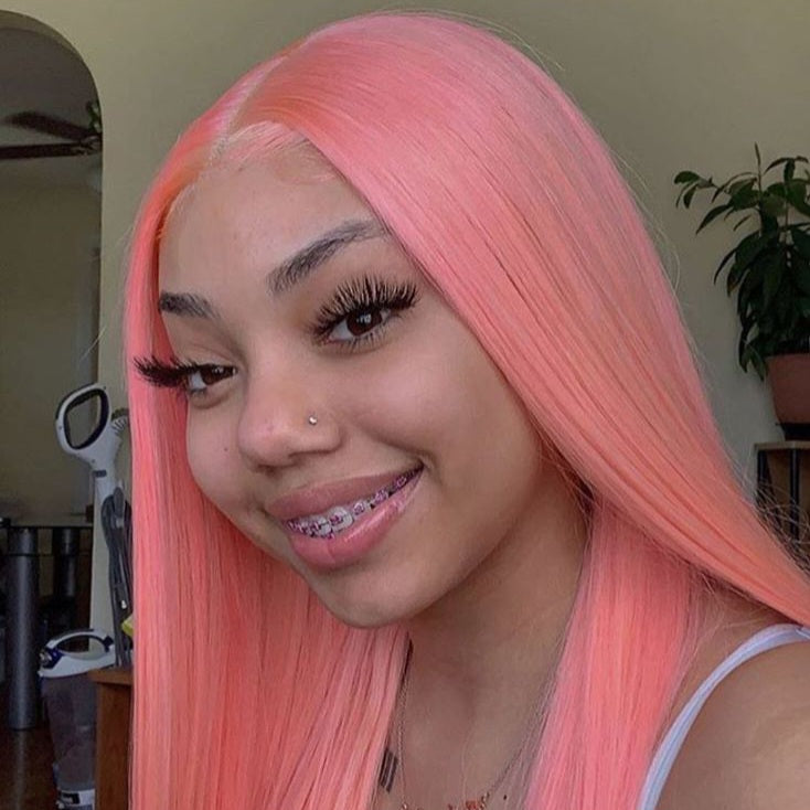 Eloisha Salmon Pink wig Silky Straight Frontal Lace Glueless HD Lace Wig