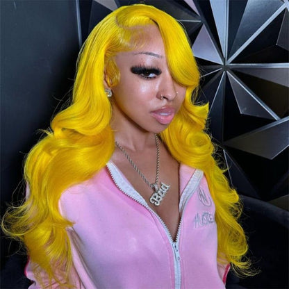 Yellow Colored Human Hair Wig HD Lace Front Wigs Invisible wig Body Wave 13x6 Frontal Lace