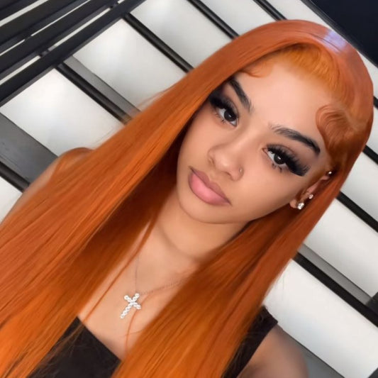 Pumpkin Orange wig Silky Straight 13x6 Frontal Lace Glueless HD Lace Wig
