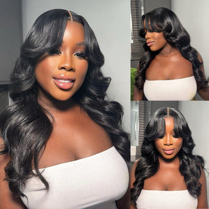 Eloisha Curtain Bangs Wigs 7X6 Closure HD Wear Go Glueless Wig Human Hair Wig